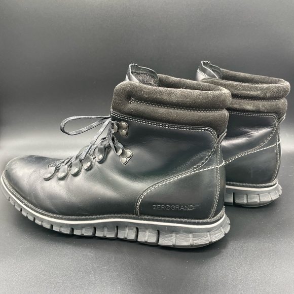Men’s Cole Haan ZeroGrand Black Leather Waterproof Hiking Boots Size 10 - Picture 2 of 5